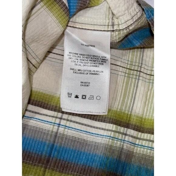 Columbia Mens XXL Seersucker Shirt Short Sleeves Button Front Cream Blue Plaid - Picture 4 of 6